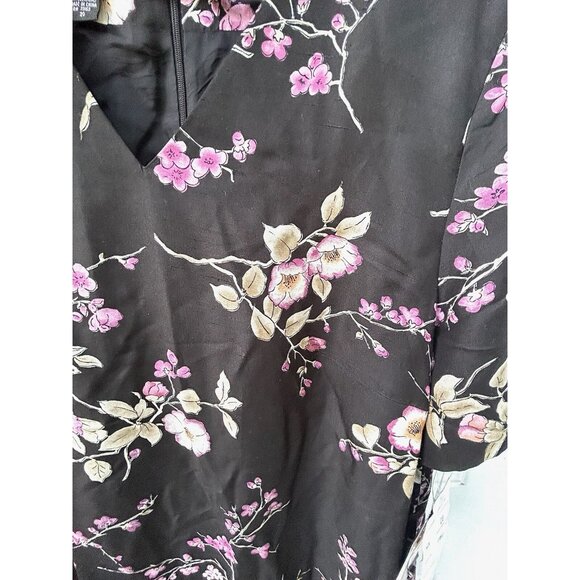 Vintage Spenser Jeremy 100% Silk Midi Pink Black Floral Dress Long Sleeve Sz 20 - Picture 8 of 16